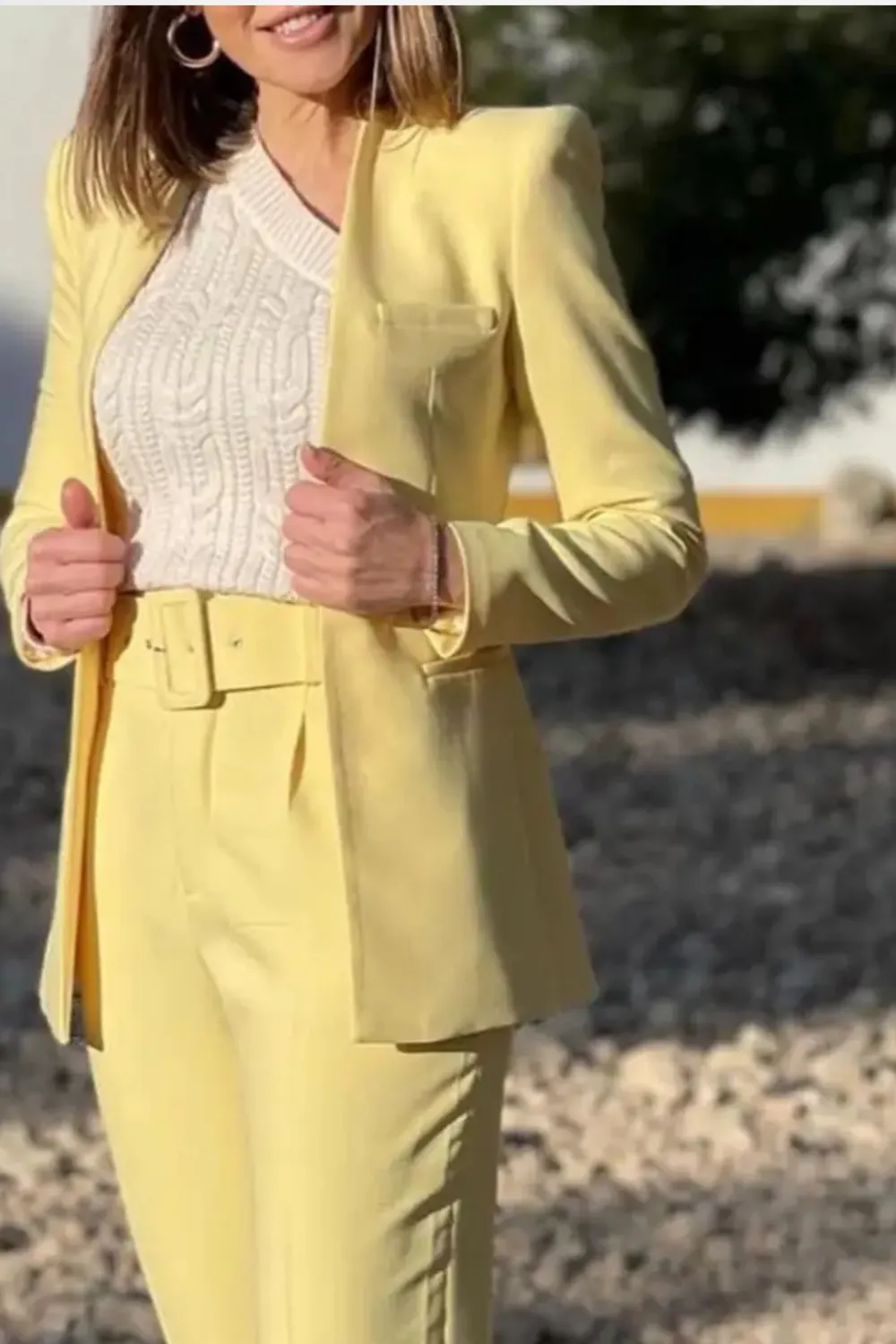  Tailored Blazer Wide Leg Pants Suit Set