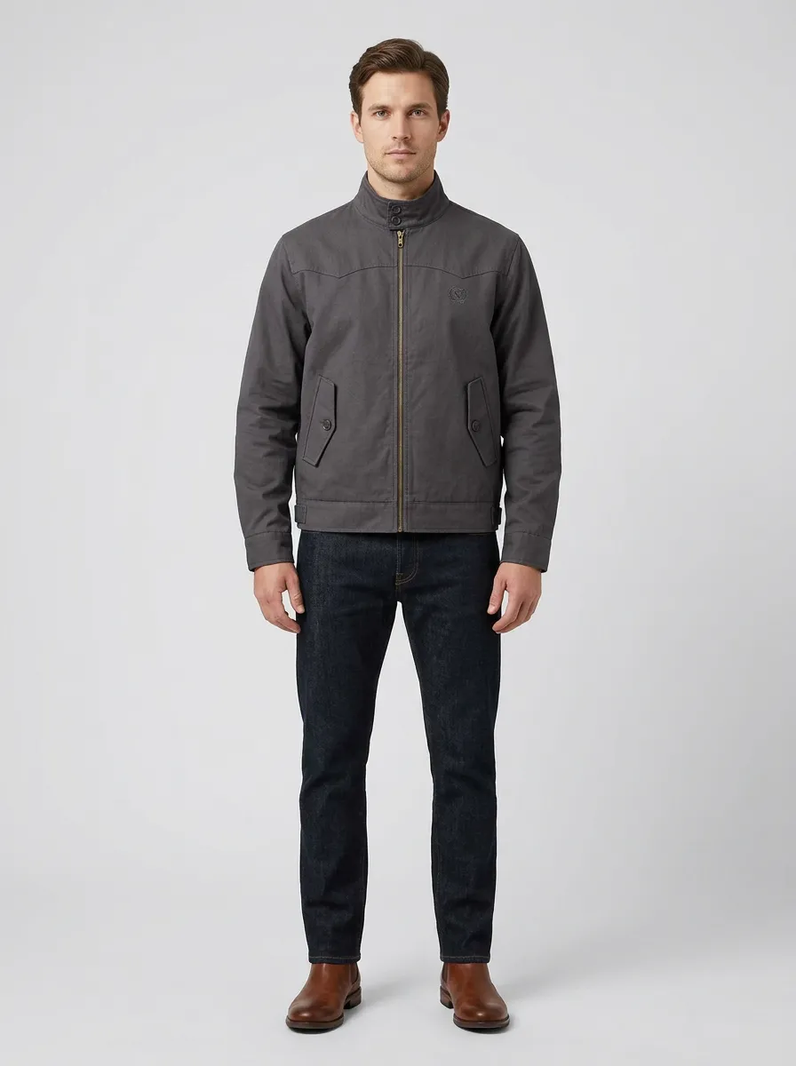 Men's Casual Minimalist Grey Stand Collar Zip-up Jacket
