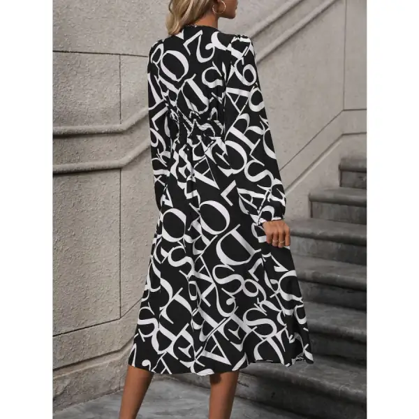 Neck V-Neck Long Sleeve Midi Dress