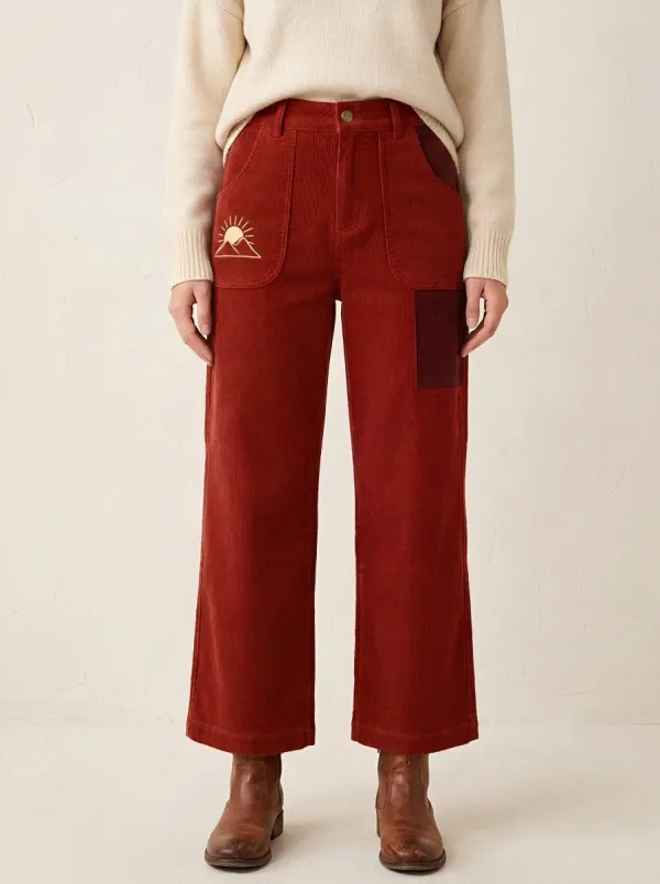 Women's Nature Lover Mountain Sun Printed Corduroy Pants