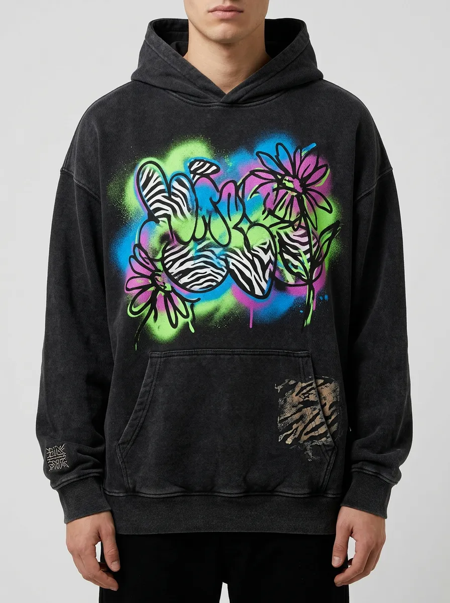 Unisex Graffiti Zebra Floral Graphic Hoodie