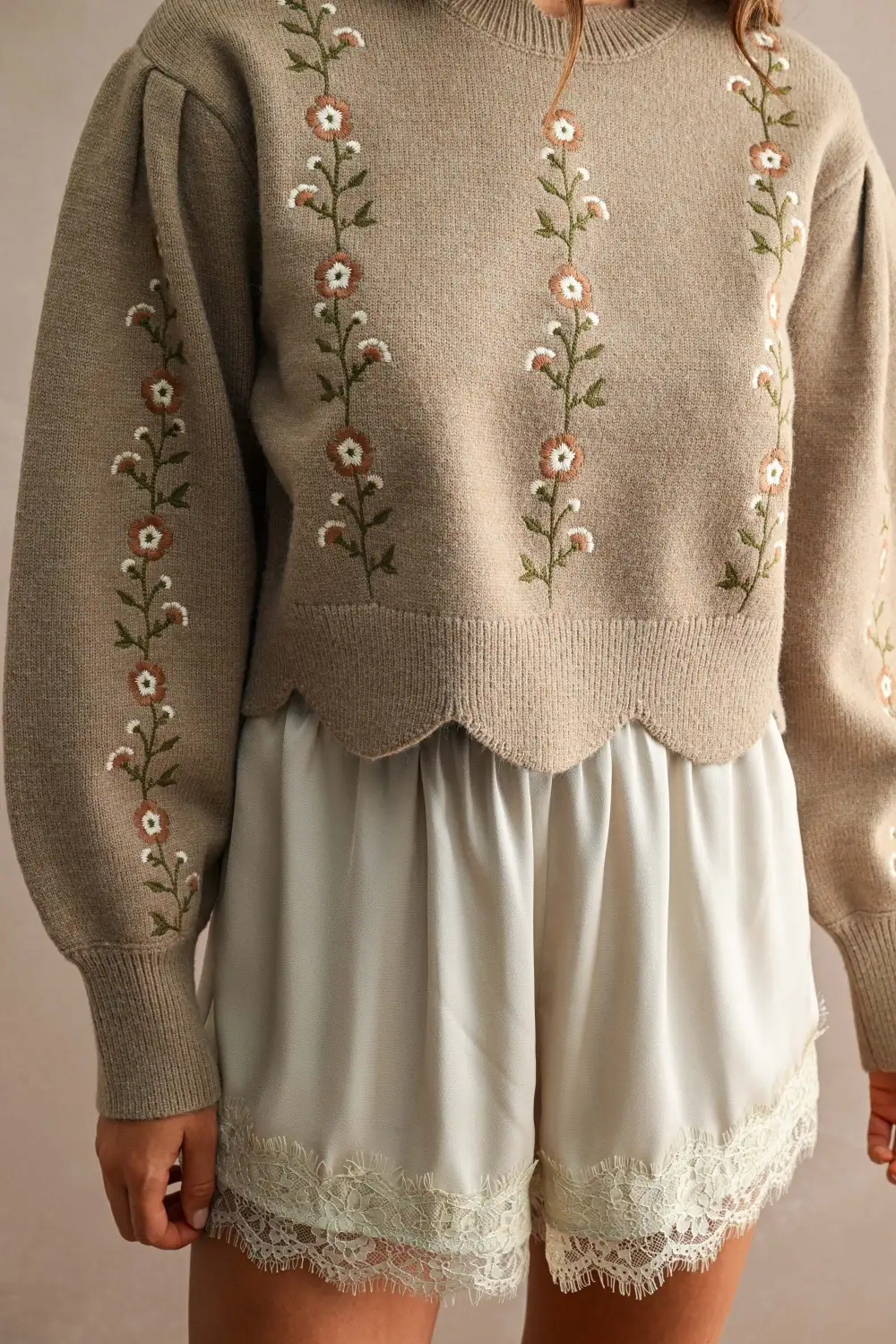 Floral Embroidered Scallop Top