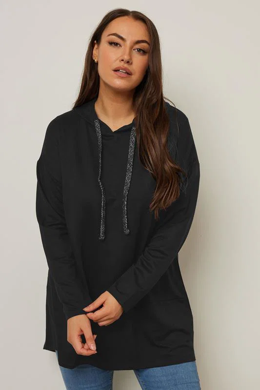 Black Metallic Drawstring Hoodie detail 1