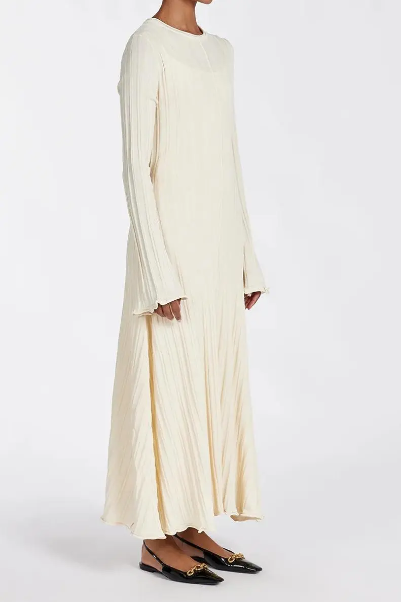 CREAM KNIT MIDI DRESS
