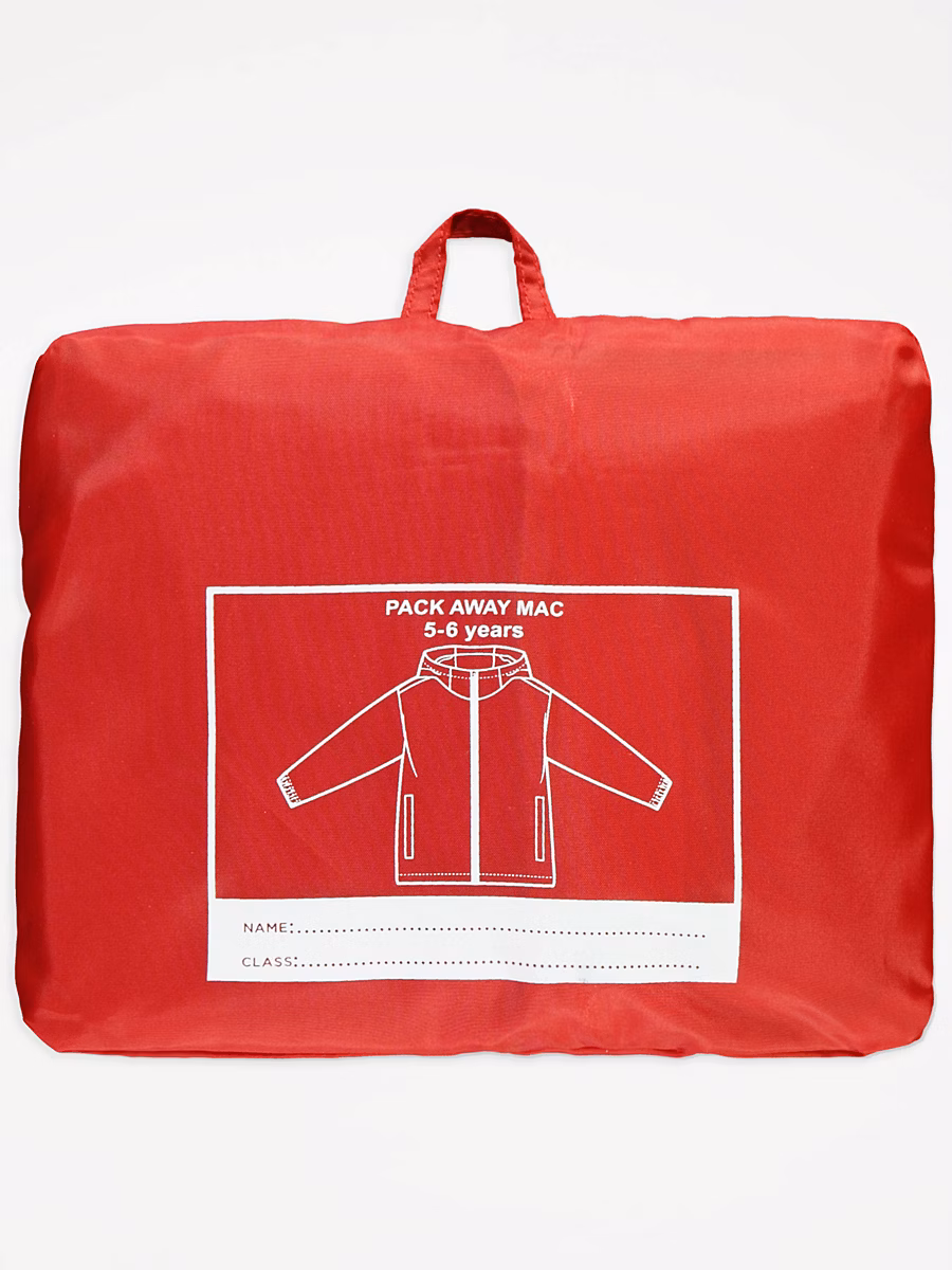 Red Shower Proof School Pac A Mac Jacket detail 2