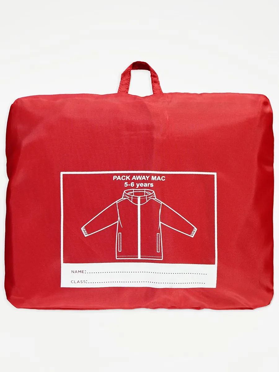 Red Shower Proof School Pac A Mac Jacket