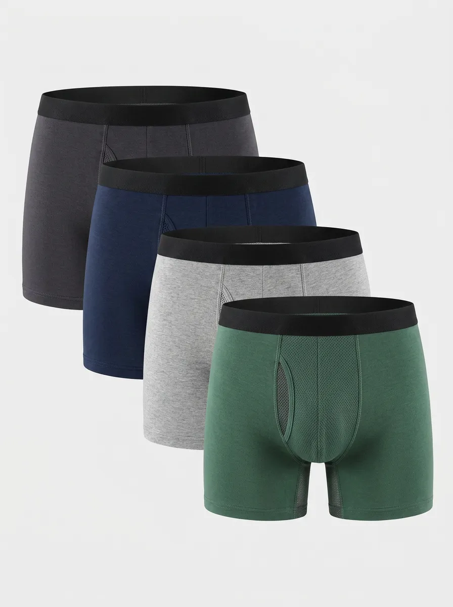 Men's Solid Mesh Pouch 4-Pack Boxer Briefs