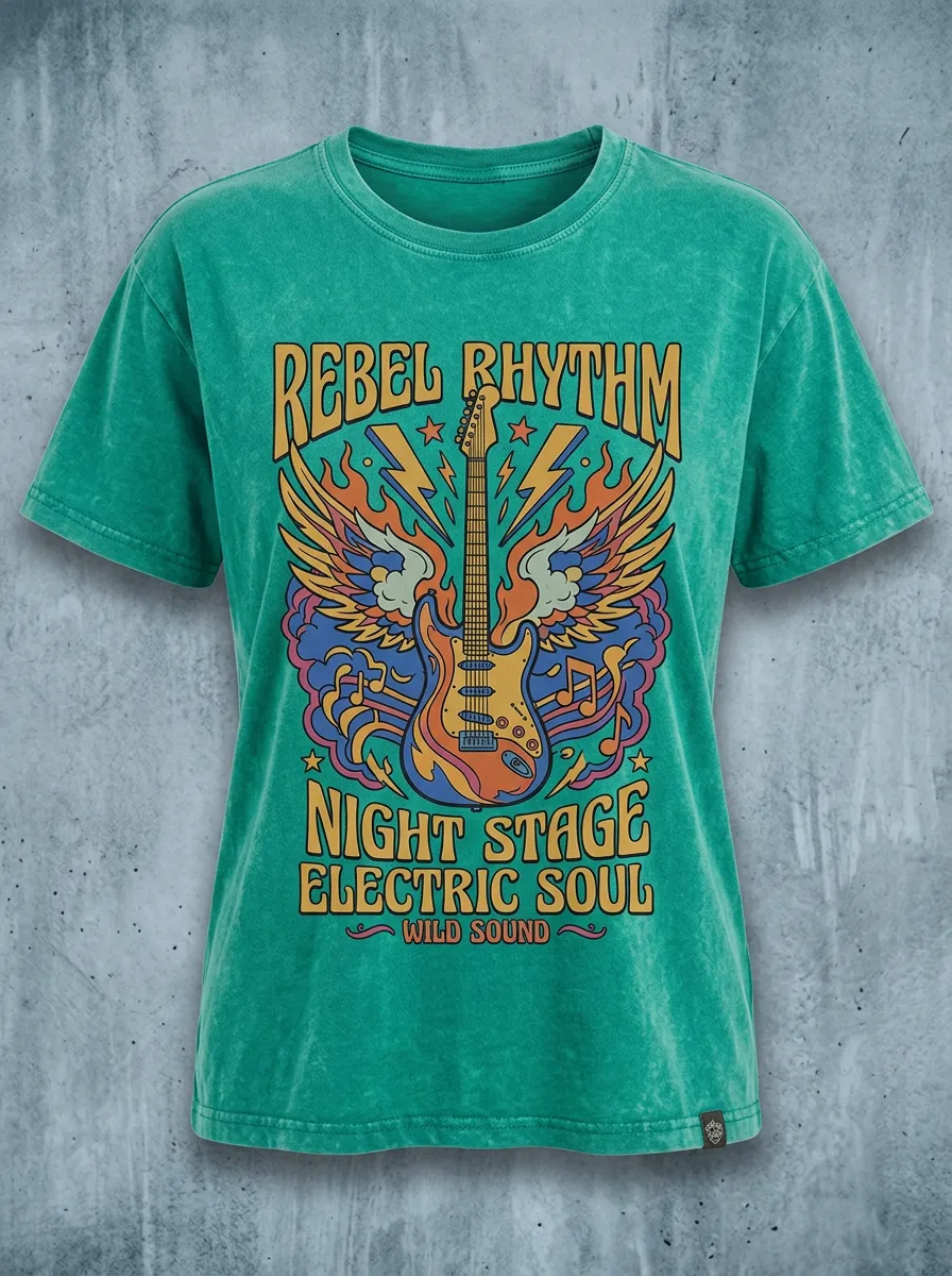 Unisex Rock Music Lover Electric Guitar Wings Printed T-shirt
