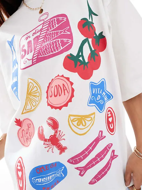 Food - Themed Collage Printed White Tee