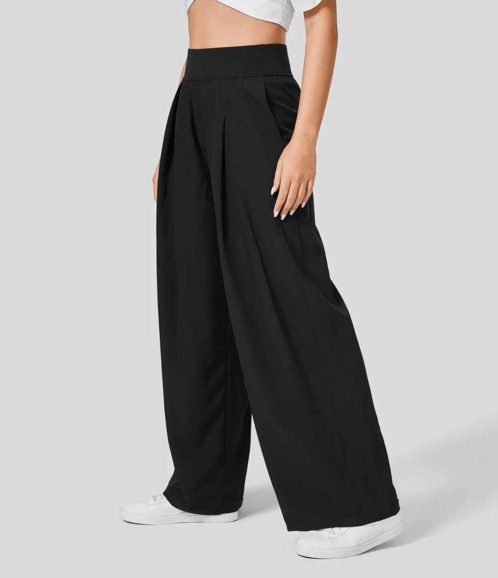 Mid Rise Side Pocket Wide Leg Casual Pants