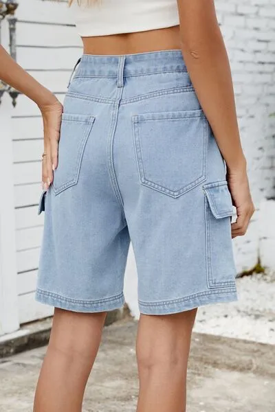 High Rise Shorts Cargo Pocket Denim Pants