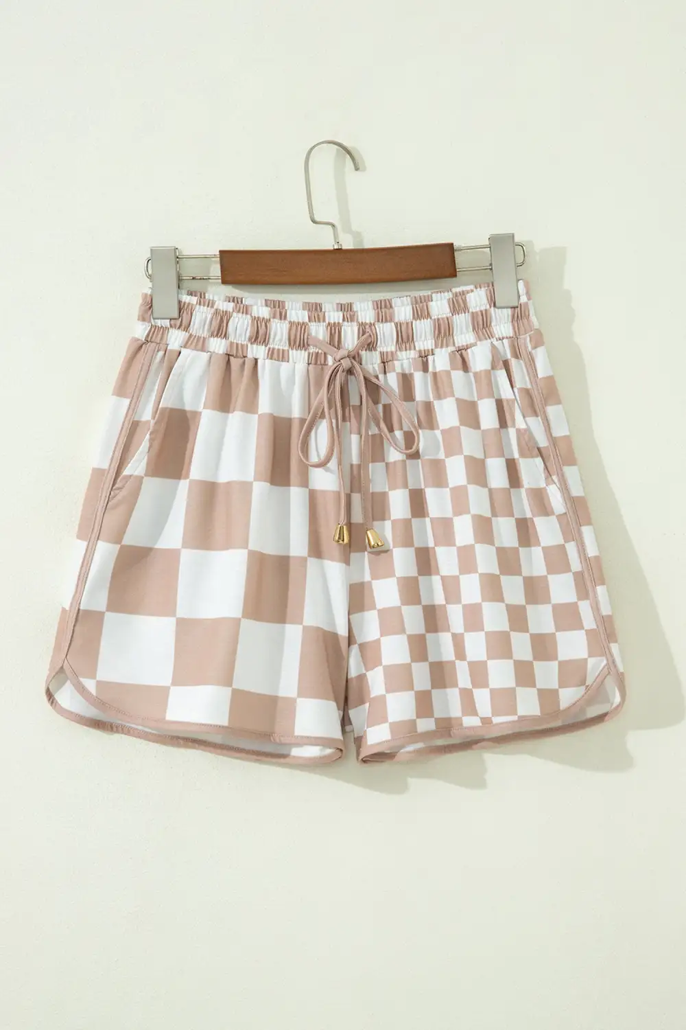 Drawstring Elastic-Waist Checkered Patchwork Casual Shorts