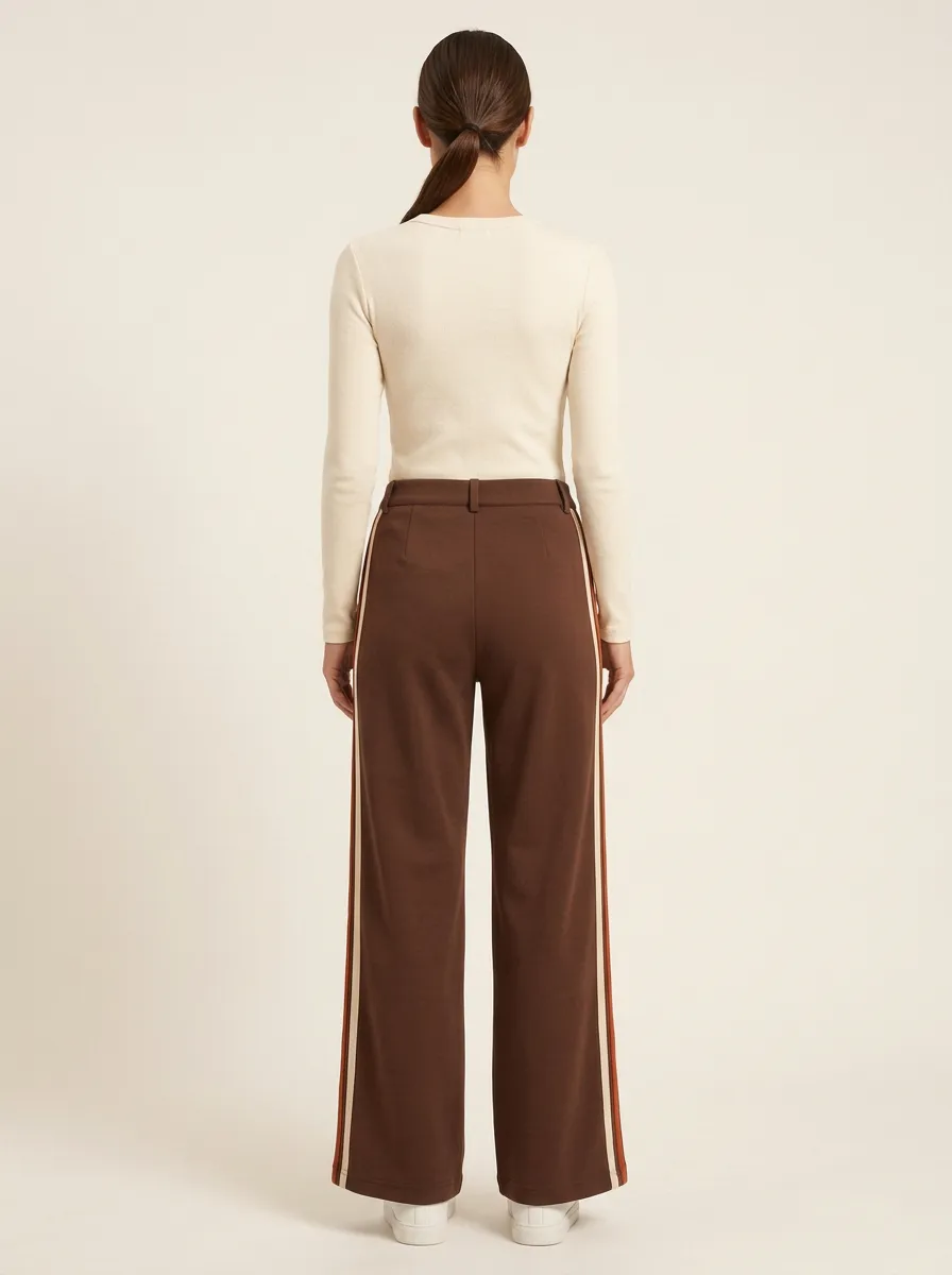 Women's High-Rise Curved-Pocket Side-Stripe Wide-Leg Trousers