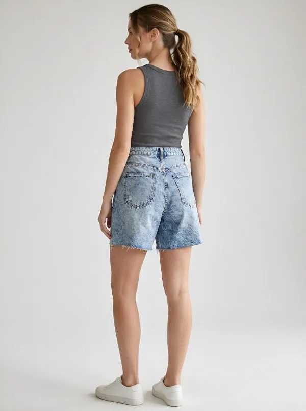 Women's Classic High-Waisted Distressed Raw Hem Loose Denim Shorts