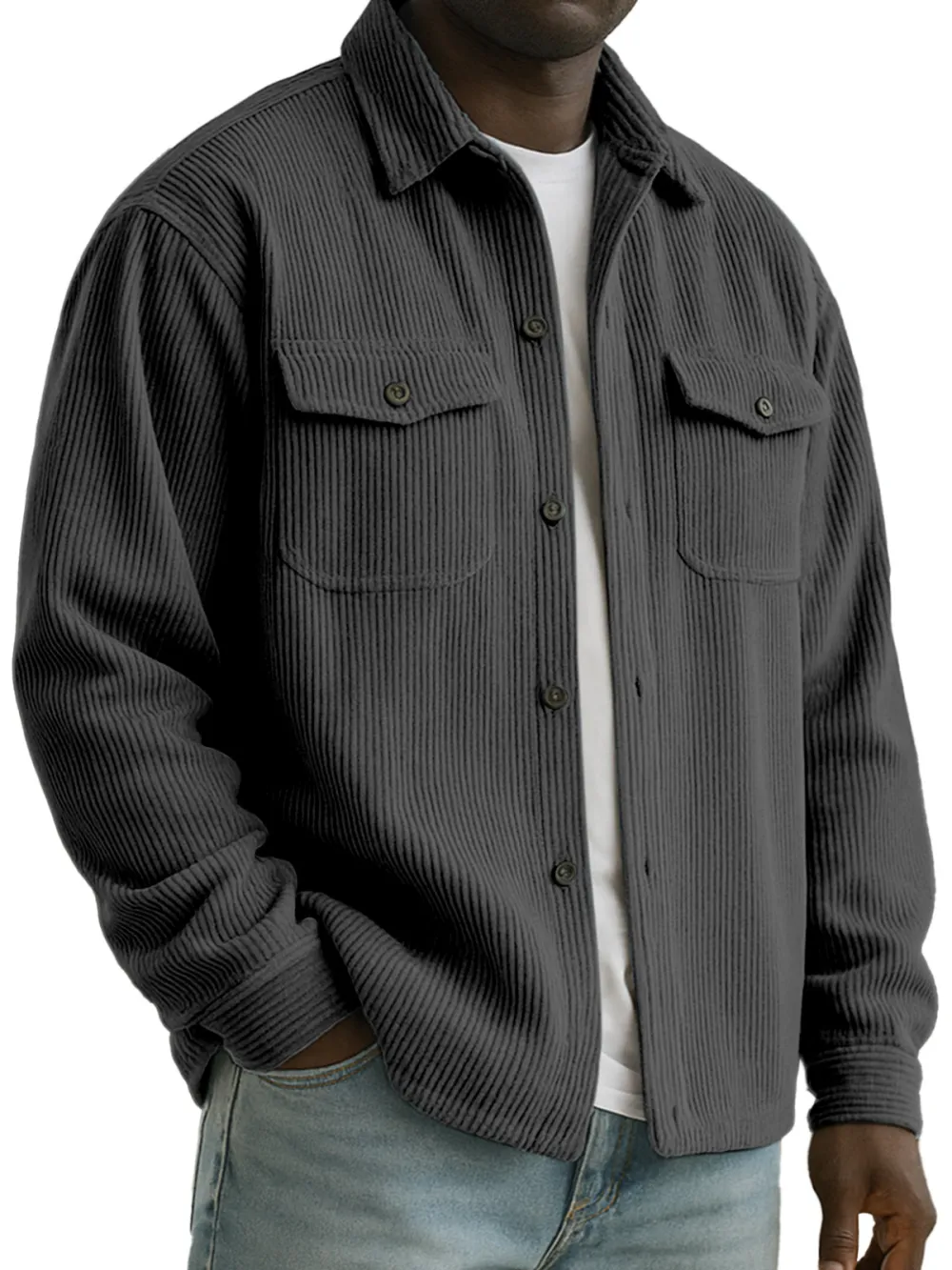 Corduroy Open Collar Jacket