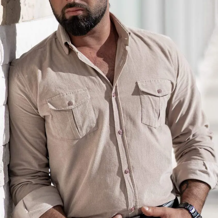 Classic Slim Fit Striped Velvet Casual Shirt