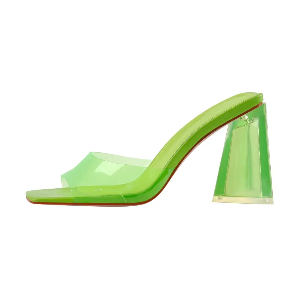 Clear Chunky Heel Mule Sandals