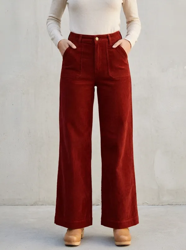 Women's Pocket Wide-Leg Corduroy Pants