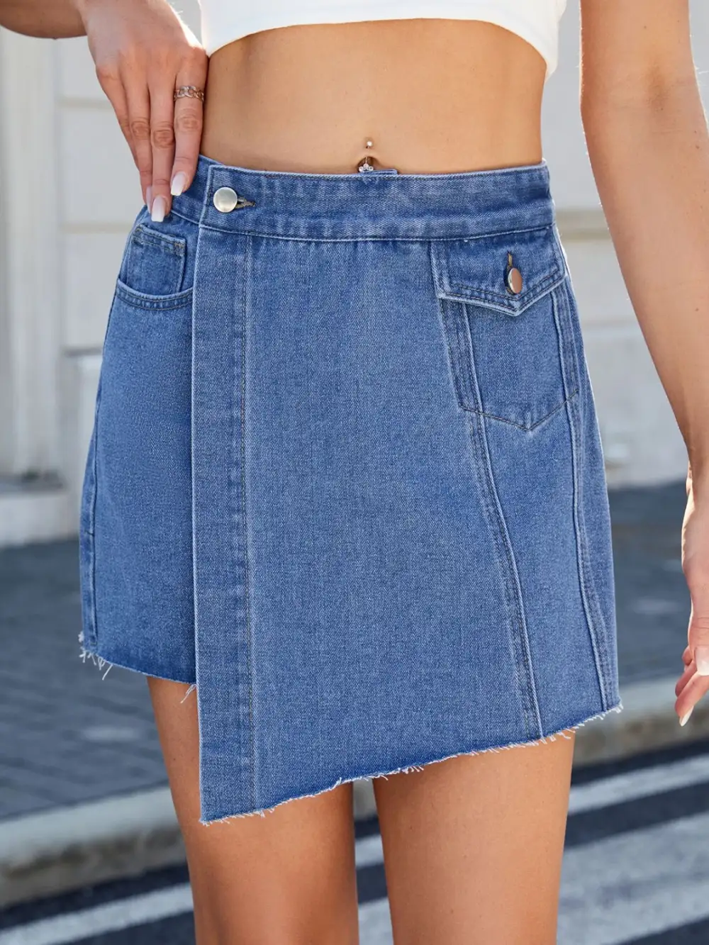 Denim Frayed Skort