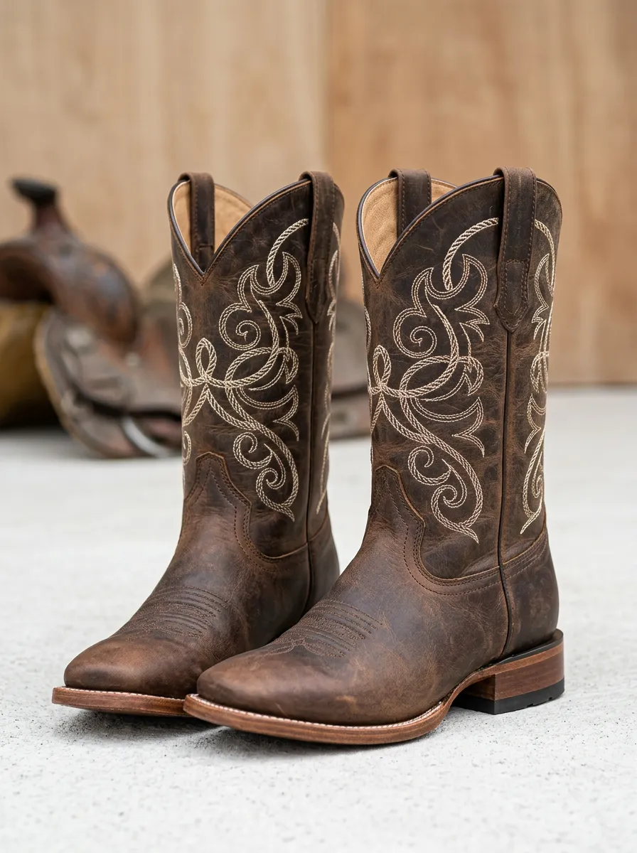 Country Embroidered Detail Unisex Western Cowboy Boots