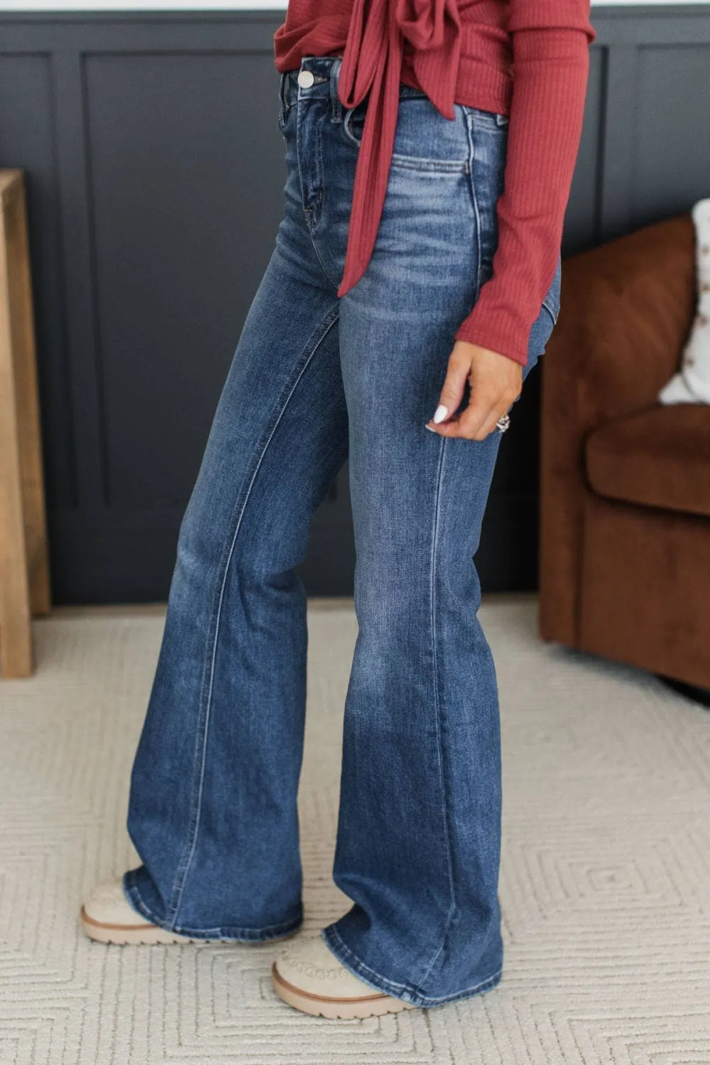 High-Rise Braided Waist Flare Clean Finish Jeans