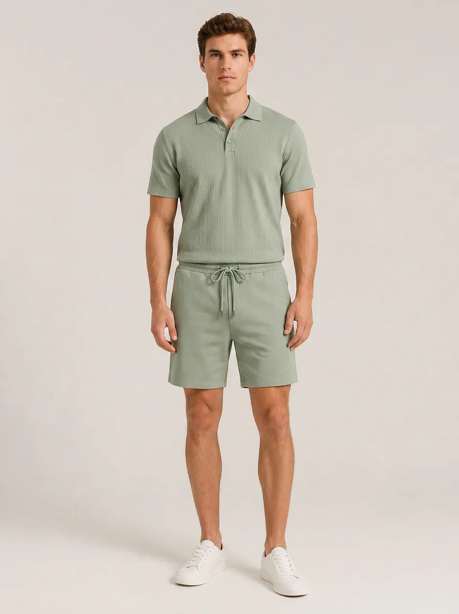 Men's Polo Drawstring Knit Set