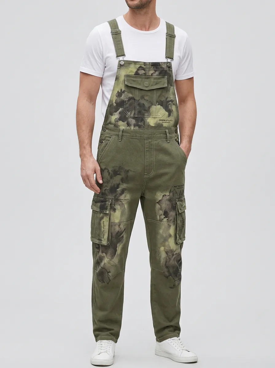 Camo Print Utility Cargo Overalls