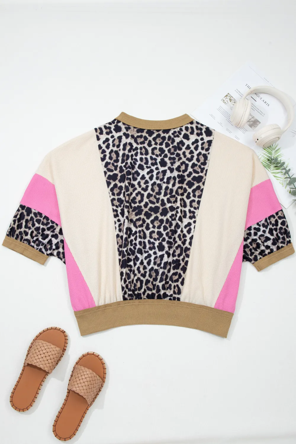 Brown Leopard Print Block Patchwork Top