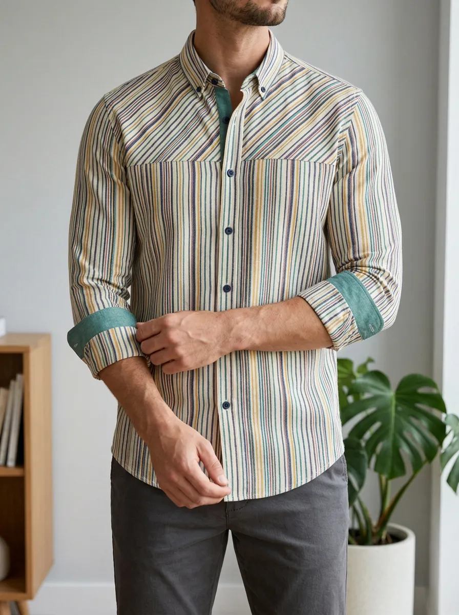 Men's Slim Fit Multi-Stripe Patterned Button Down Shirt