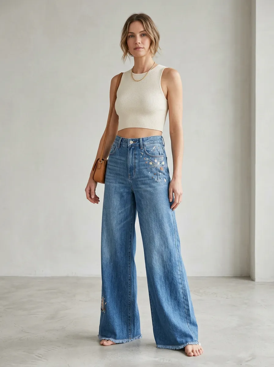 Women's Wide Leg Casual Denim Jeans