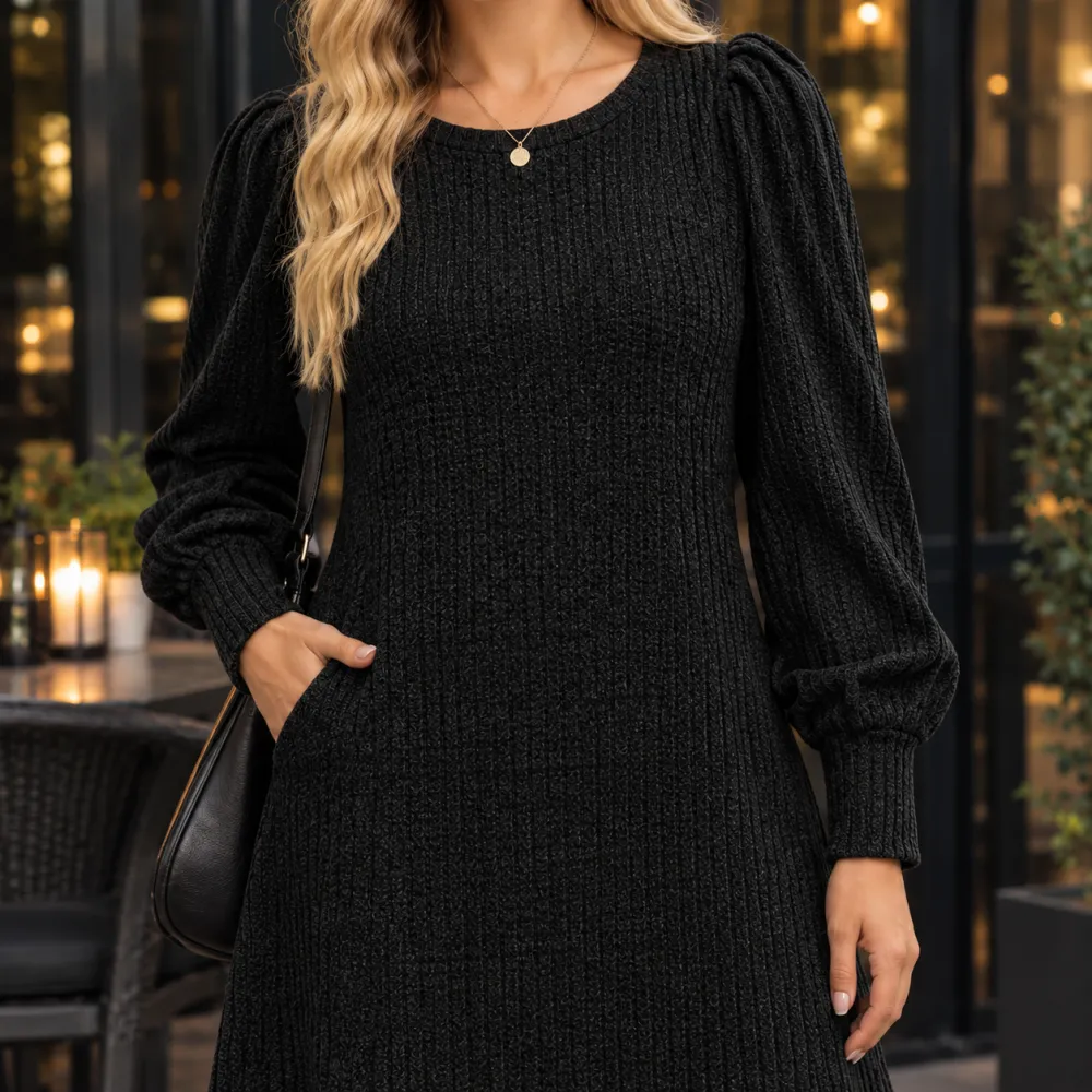 Ribbed A-Line Casual Dress