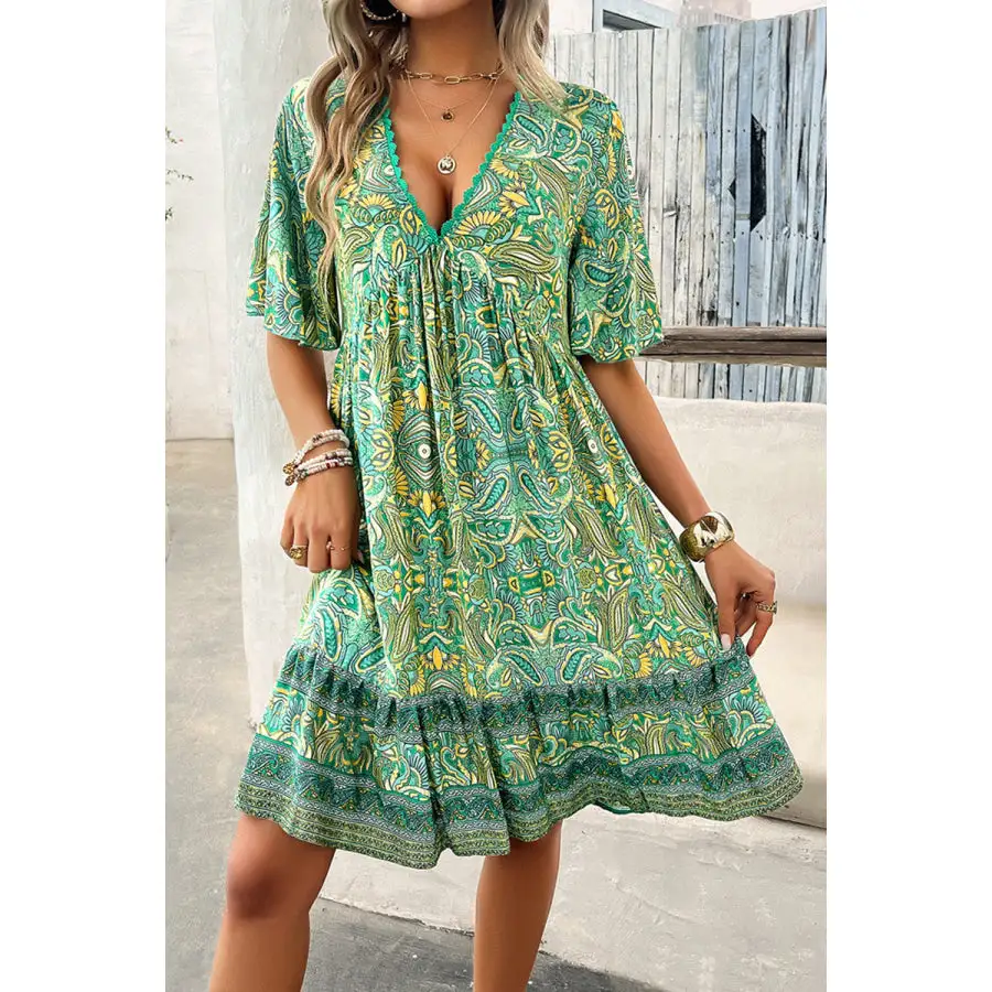 V-Neck Half Sleeve Mini Dress