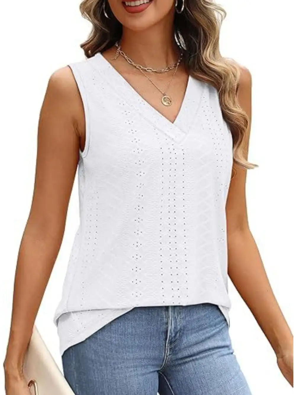 Eyelet V Neck Tank