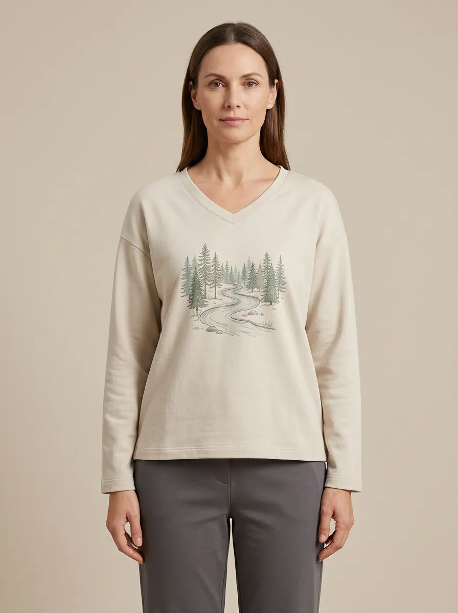 Women's Graphic V-Neck Long-Sleeve Pullover