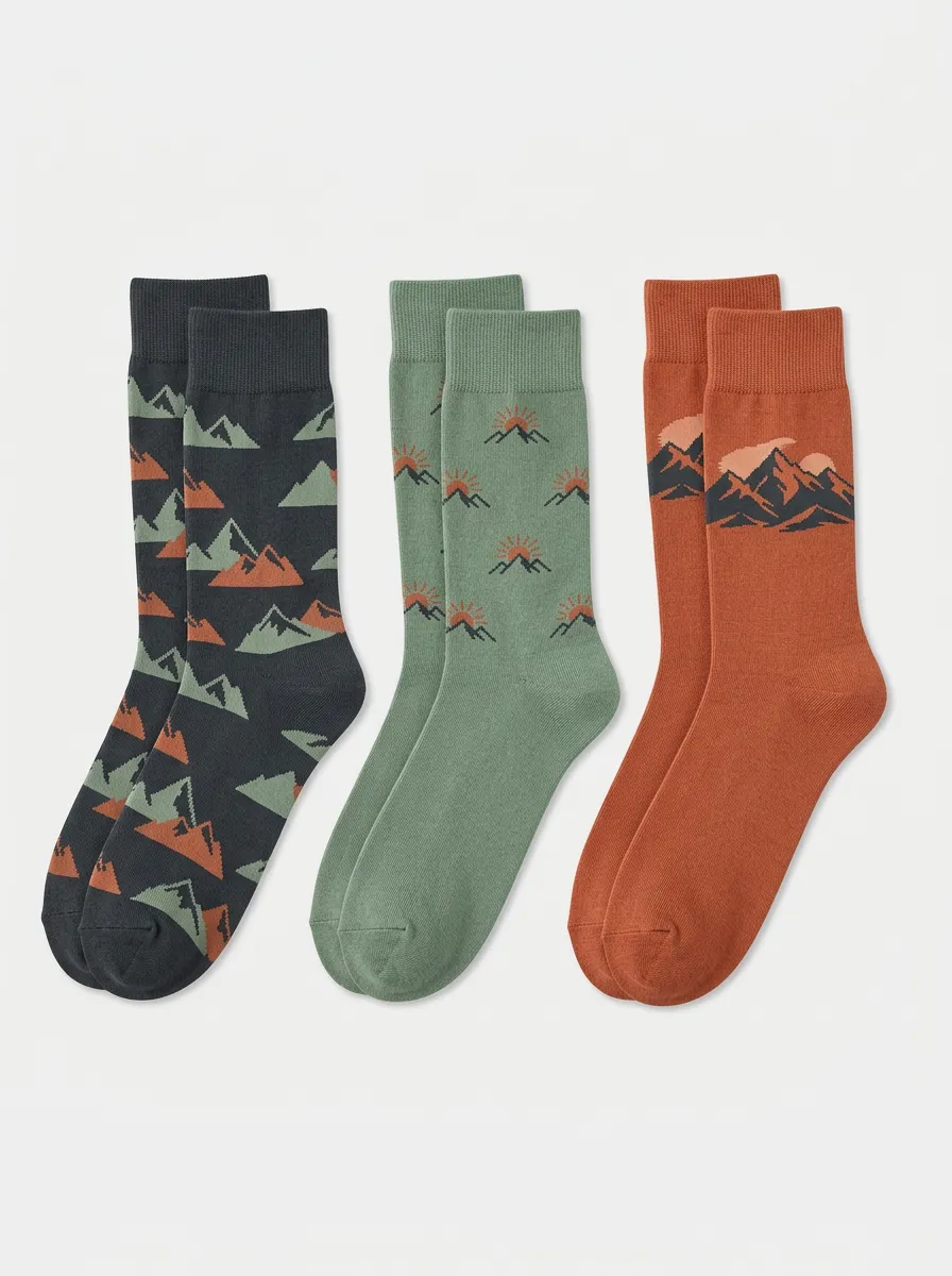 Men's 3-Pair Mountain Sunset Mid-Calf Sock Set