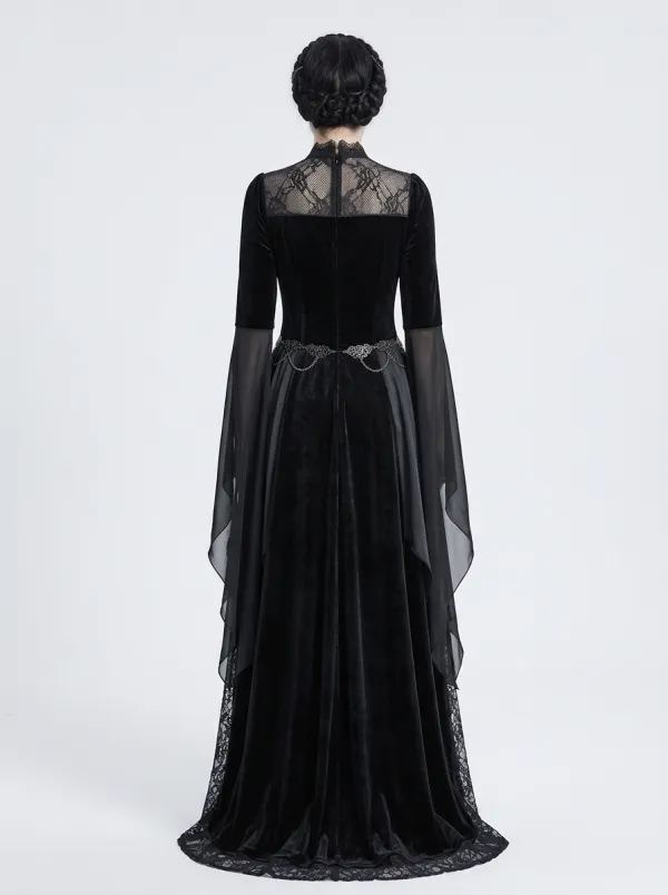 Dark Romantic Rose Floral Velvet Finish Women's Gothic Dress