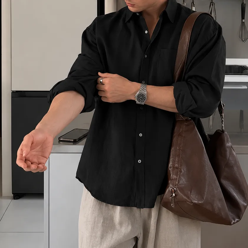 Streetwear Solid Color Cotton Linen Shirt