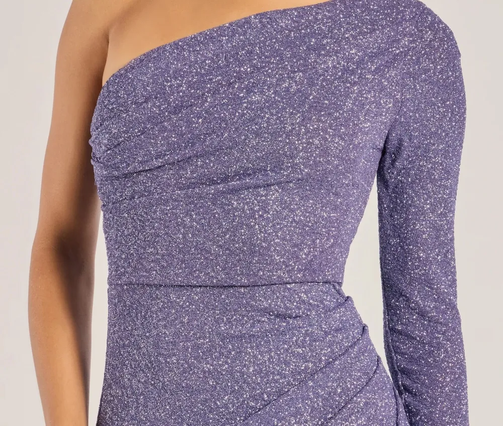 Slate Glitter One-Shoulder Mermaid Dress