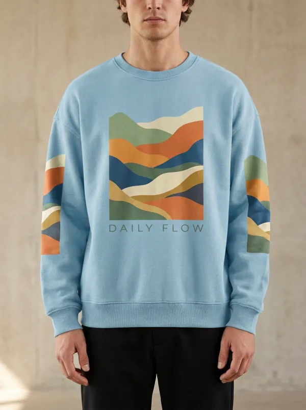 Men's Daily Flow Abstract Landscape Printed Sweatshirt Everyday Design