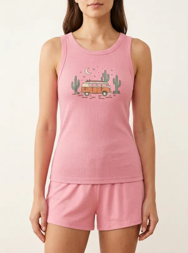 Cactus Moon Desert-Van Built-In Bra Tank Top