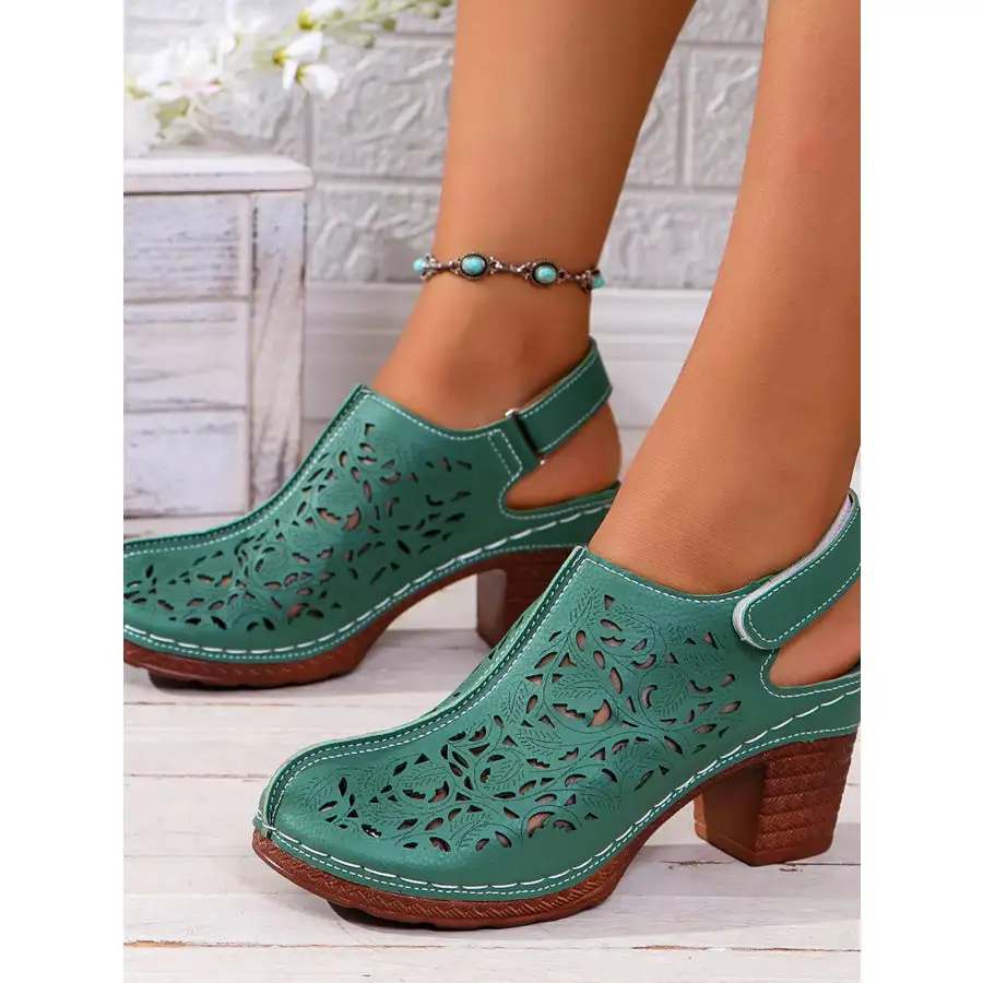 Cutout Block Heel Slingback Sandals
