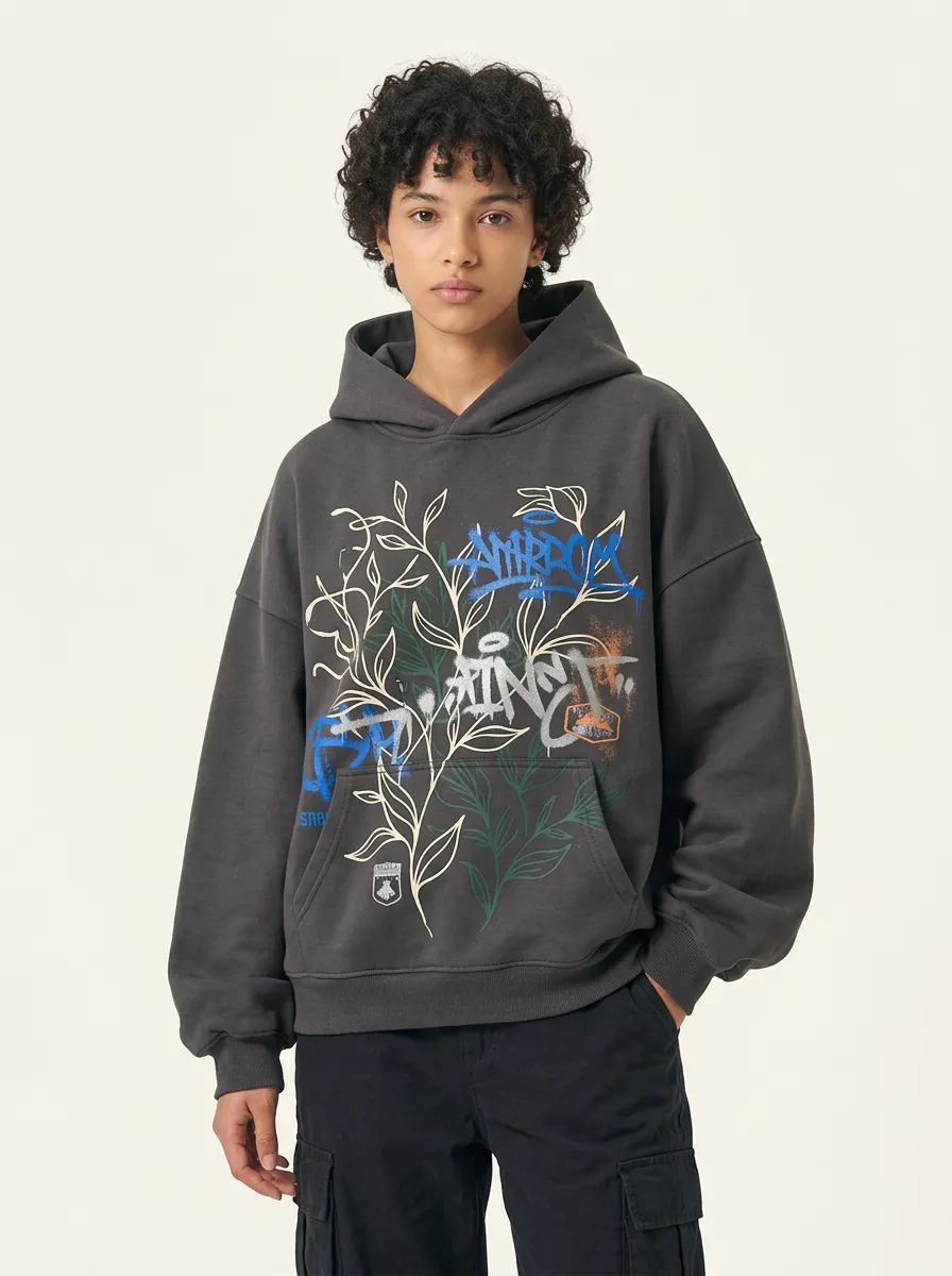 Unisex Streetwear Floral Art Graffiti Hoodie