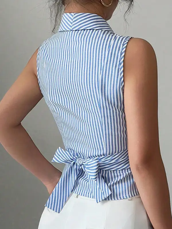 Stripe Sleeveless Tie Waist Top