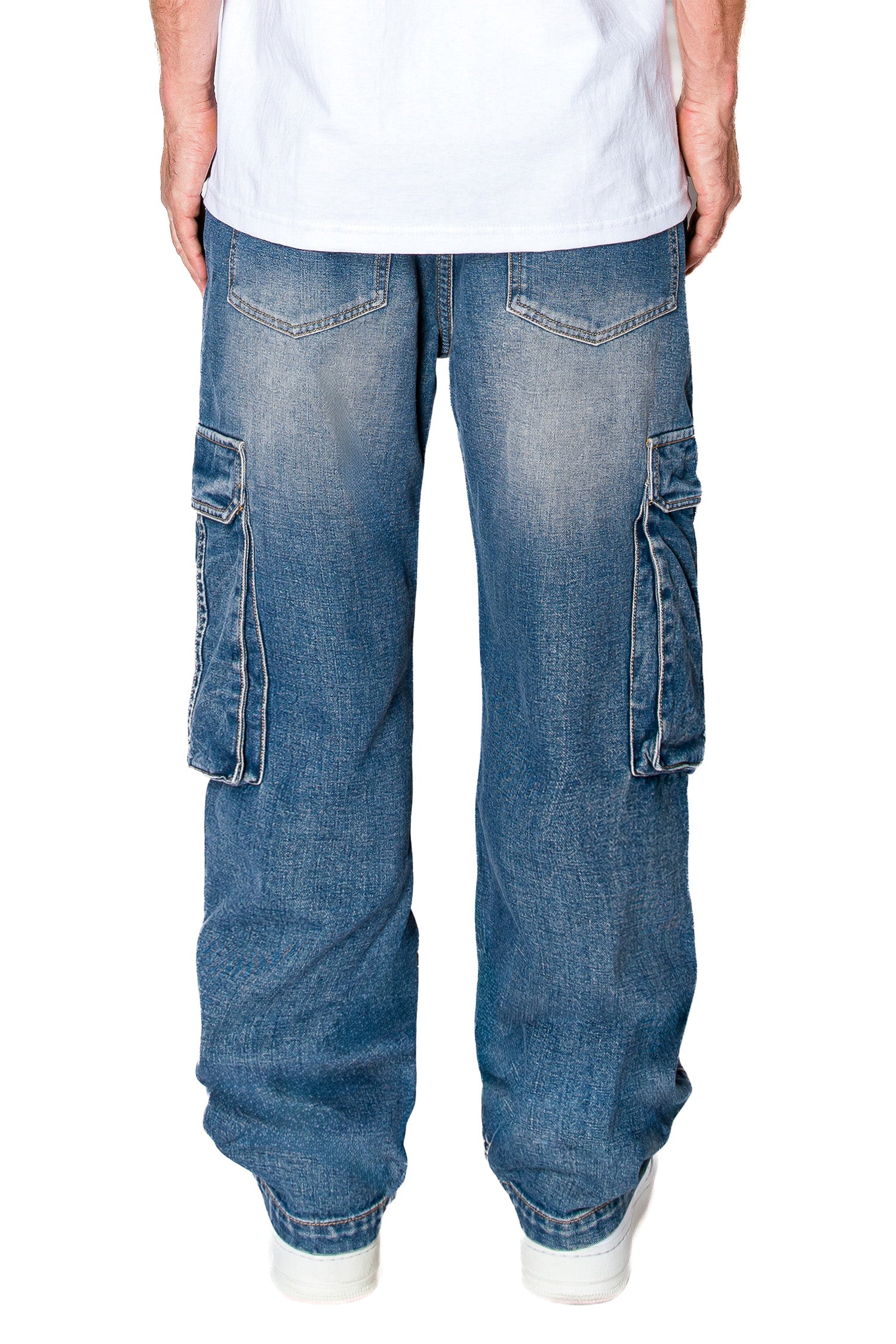 Men's Front Seam Baggy Fit Cargo Denim Jeans
