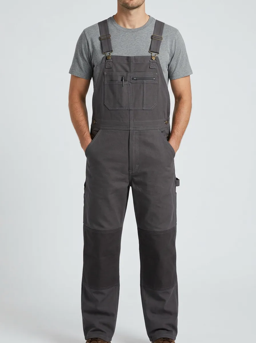 Multi-Pocket Workwear Knee-Reinforced Canvas-Style Men's Workwear Bib Overalls