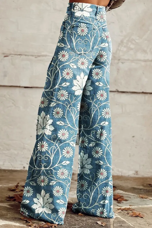 Modern Denim Boho Printed Trousers