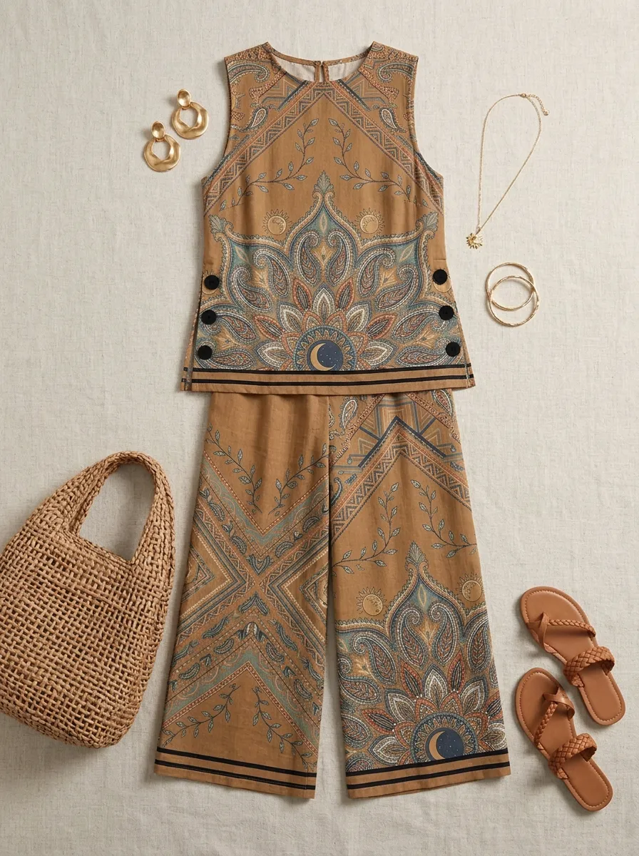 Women's Bohemian Mandala Paisley Printed Sleeveless Set