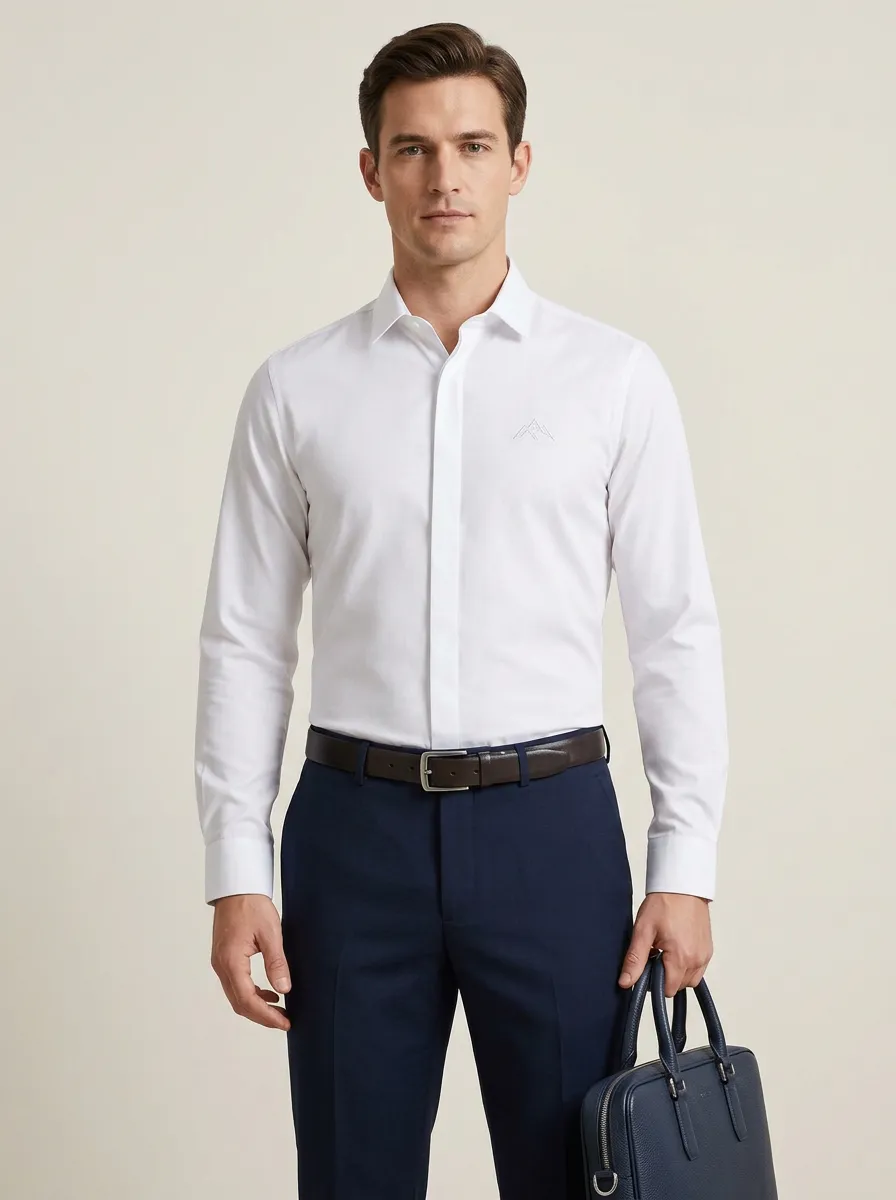 Men's Harbor Non-Iron Cotton Mountain Embroidered Accent Dress Shirt