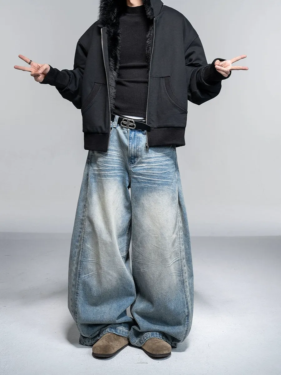 Ultra-Wide Whisker-Fade Faded Jeans
