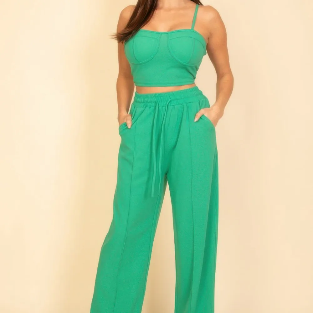 Bustier Crop Cami Top & Slant Pocket Straight Pants Matching Set